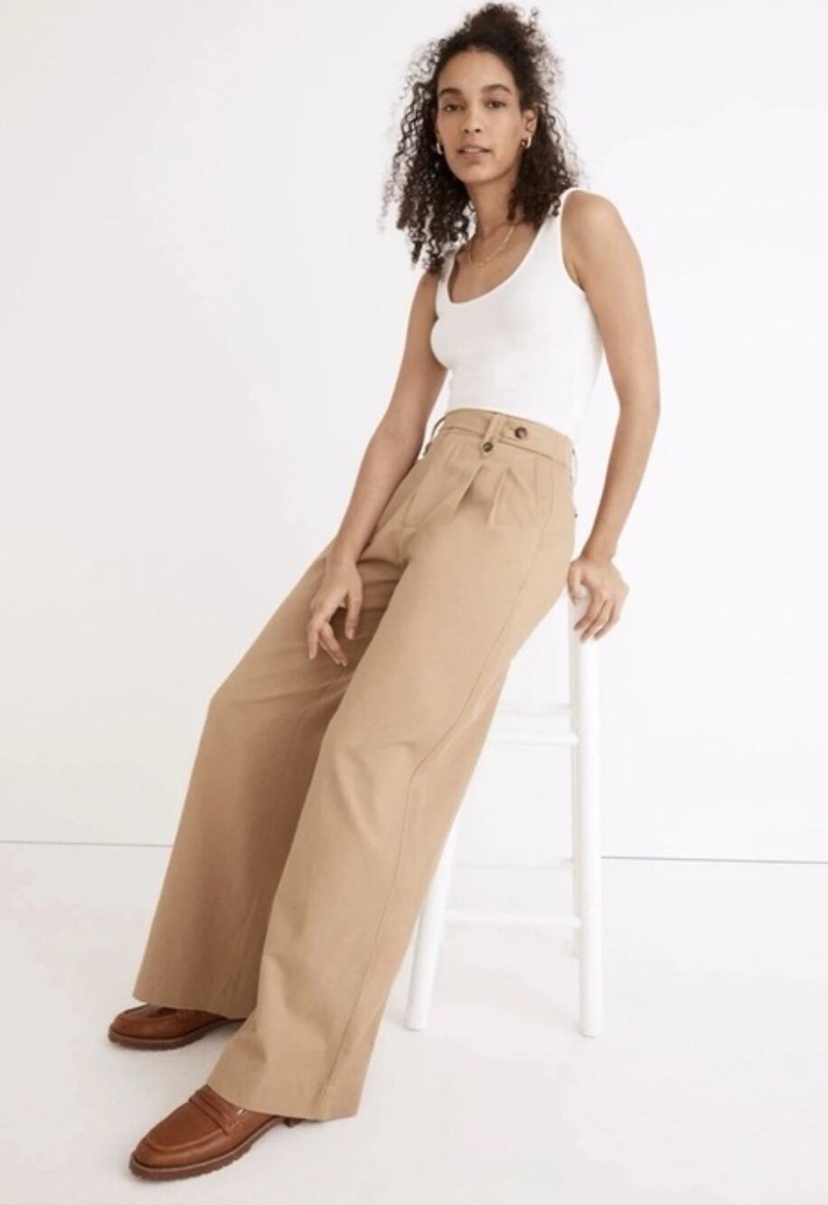 Madewell Harlow Tan Wide Leg Pants 12 High Waisted Classic Capsule Wardrobe